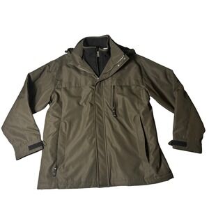 St Johns Bay Men's Olive Green 3-in-1 Jacket Size Large Waterproof Hooded